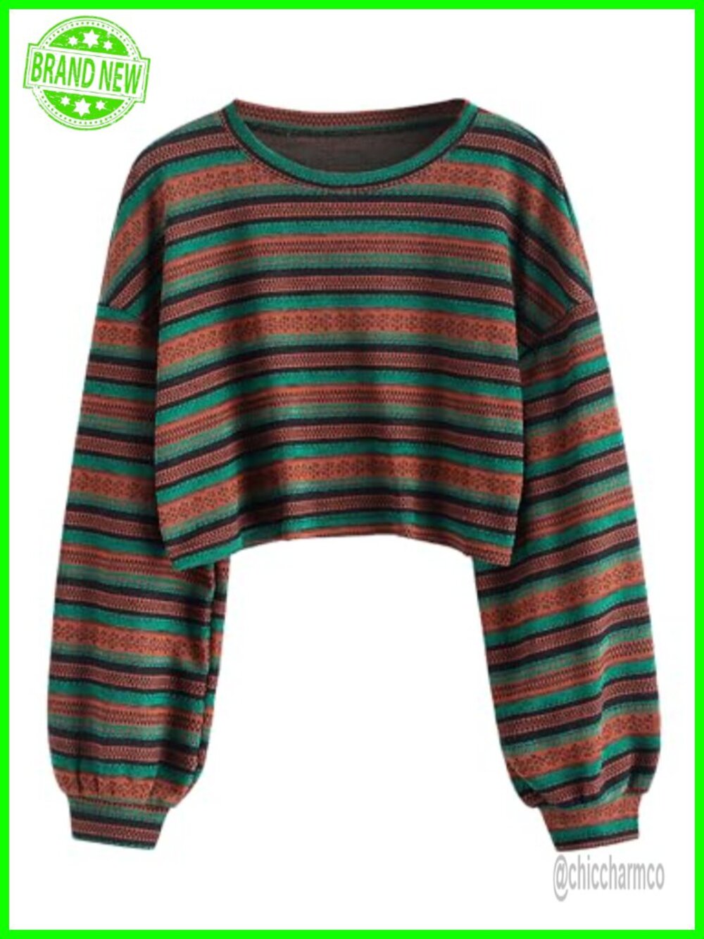 Tribal Ethnic Graphic Cropped Knitwear Bohemian Long Sleeve Pullover Sweater